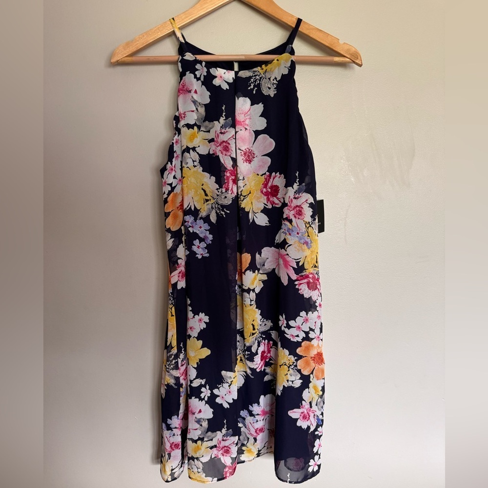 Fortune + Ivy Navy Floral Chiffon Sleeveless Dress Size M NWT - Picture 3 of 8